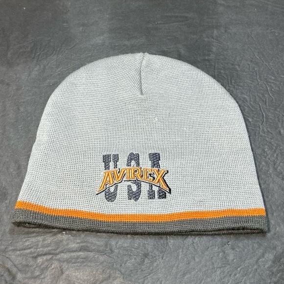 Avirex Grey Orange Knit Beanie Skully Hat Men OS - Picture 1 of 6